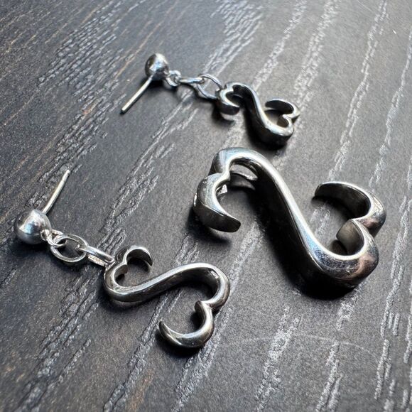 Jane Seymour Vintage JWBR Open Heart Pendant & Earrings Set Sterling Silver - Picture 3 of 6